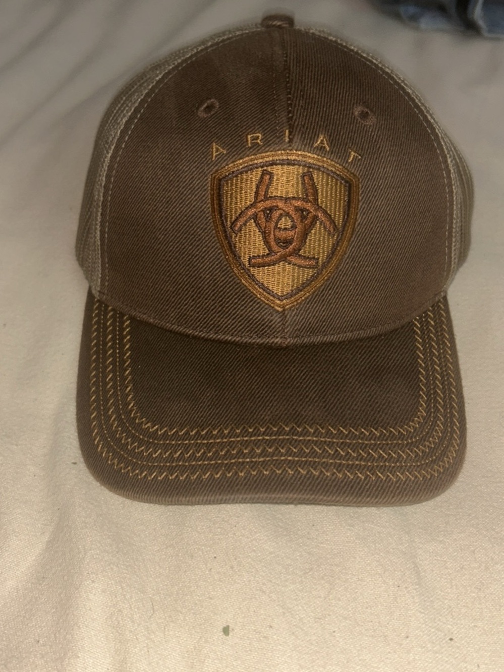 Ariat Brown and Tan Shield Logo Trucker Hat
